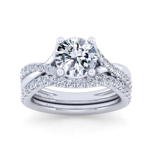 14K White Gold Twisted Round Diamond Engagement Ring