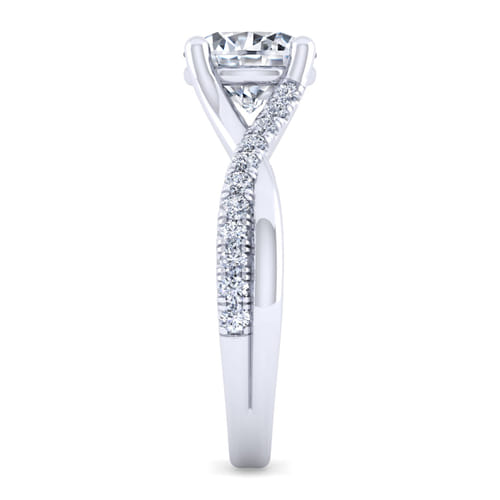 14K White Gold Twisted Round Diamond Engagement Ring