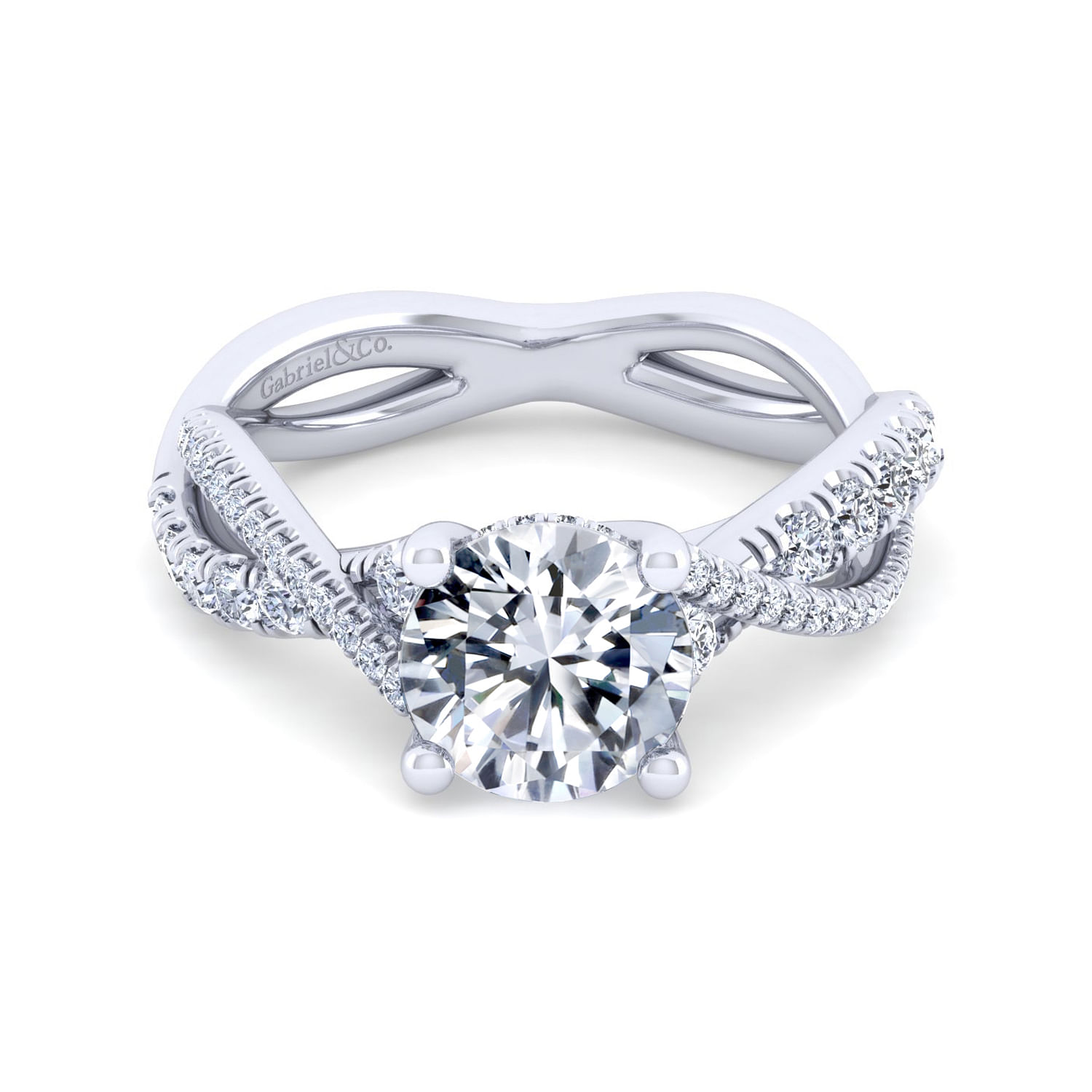 Gabriel - 14K White Gold Twisted Round Diamond Engagement Ring