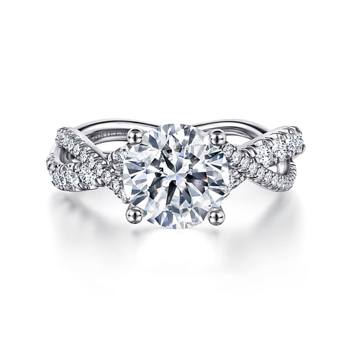 14K White Gold Twisted Round Diamond Engagement Ring