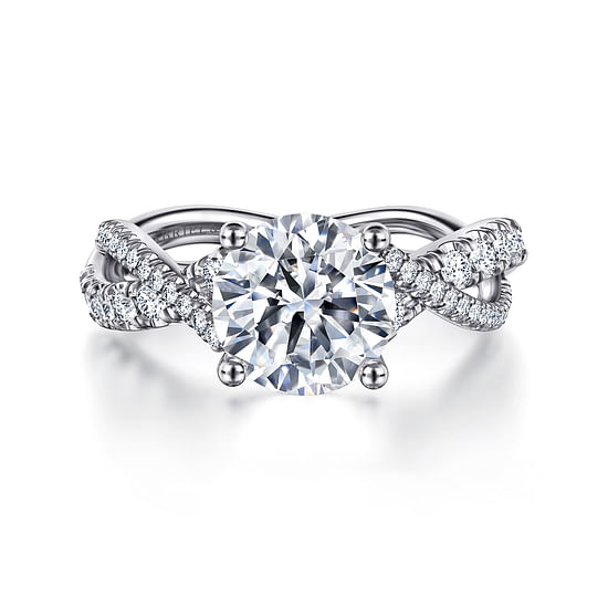 Gabriel - 14K White Gold Twisted Round Diamond Engagement Ring