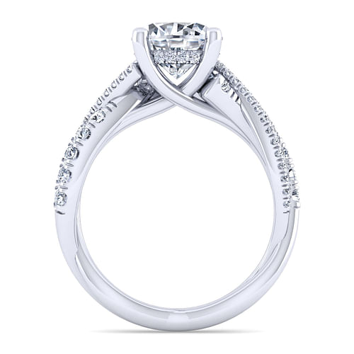 14K White Gold Twisted Round Diamond Engagement Ring