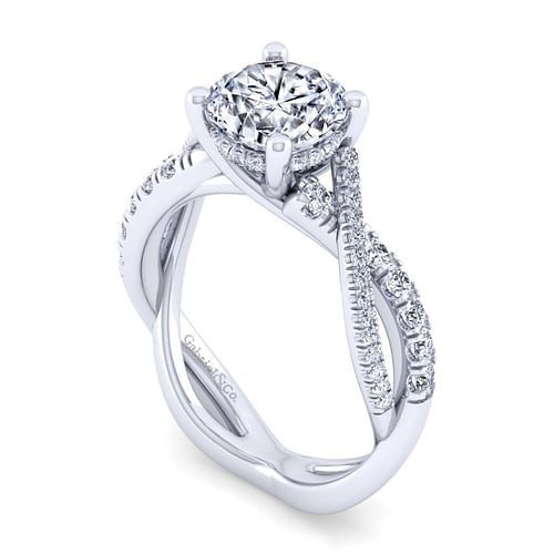 14K White Gold Twisted Round Diamond Engagement Ring