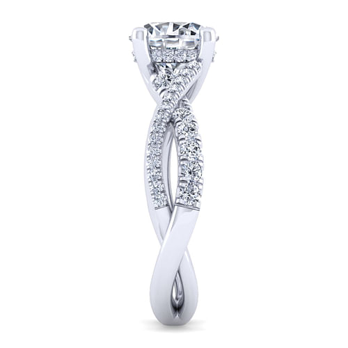 14K White Gold Twisted Round Diamond Engagement Ring