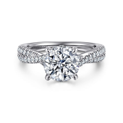 14K White Gold Twisted Round Diamond Engagement Ring