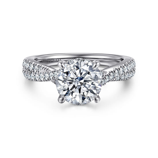 14K White Gold Twisted Round Diamond Engagement Ring