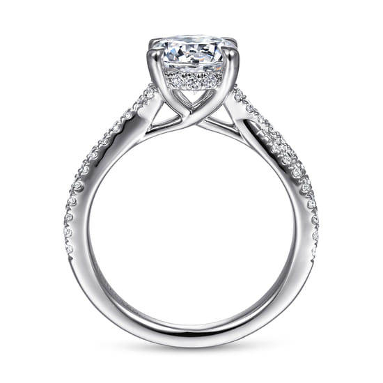 14K White Gold Twisted Round Diamond Engagement Ring angle 2
