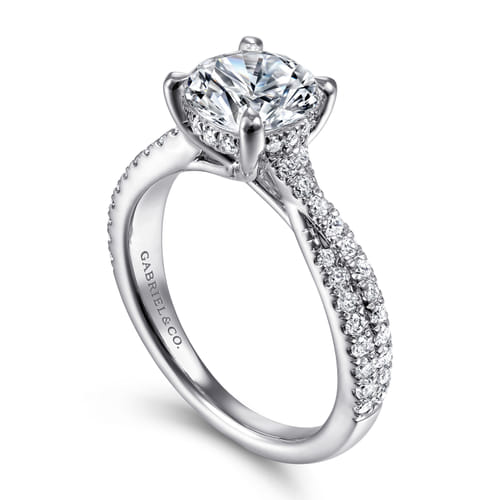 14K White Gold Twisted Round Diamond Engagement Ring