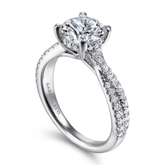 14K White Gold Twisted Round Diamond Engagement Ring angle 3