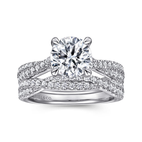 14K White Gold Twisted Round Diamond Engagement Ring