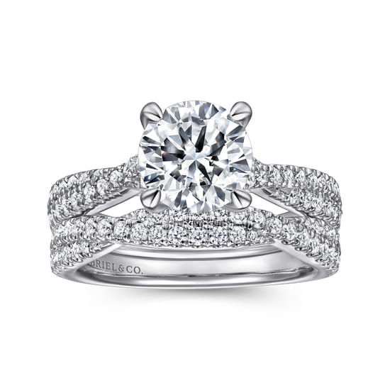14K White Gold Twisted Round Diamond Engagement Ring angle 4