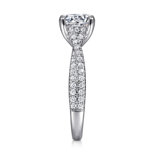 14K White Gold Twisted Round Diamond Engagement Ring