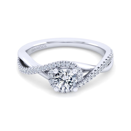 14K White Gold Twisted Round Diamond Engagement Ring