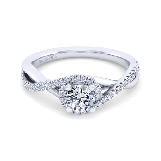 Gabriel - 14K White Gold Twisted Round Diamond Engagement Ring