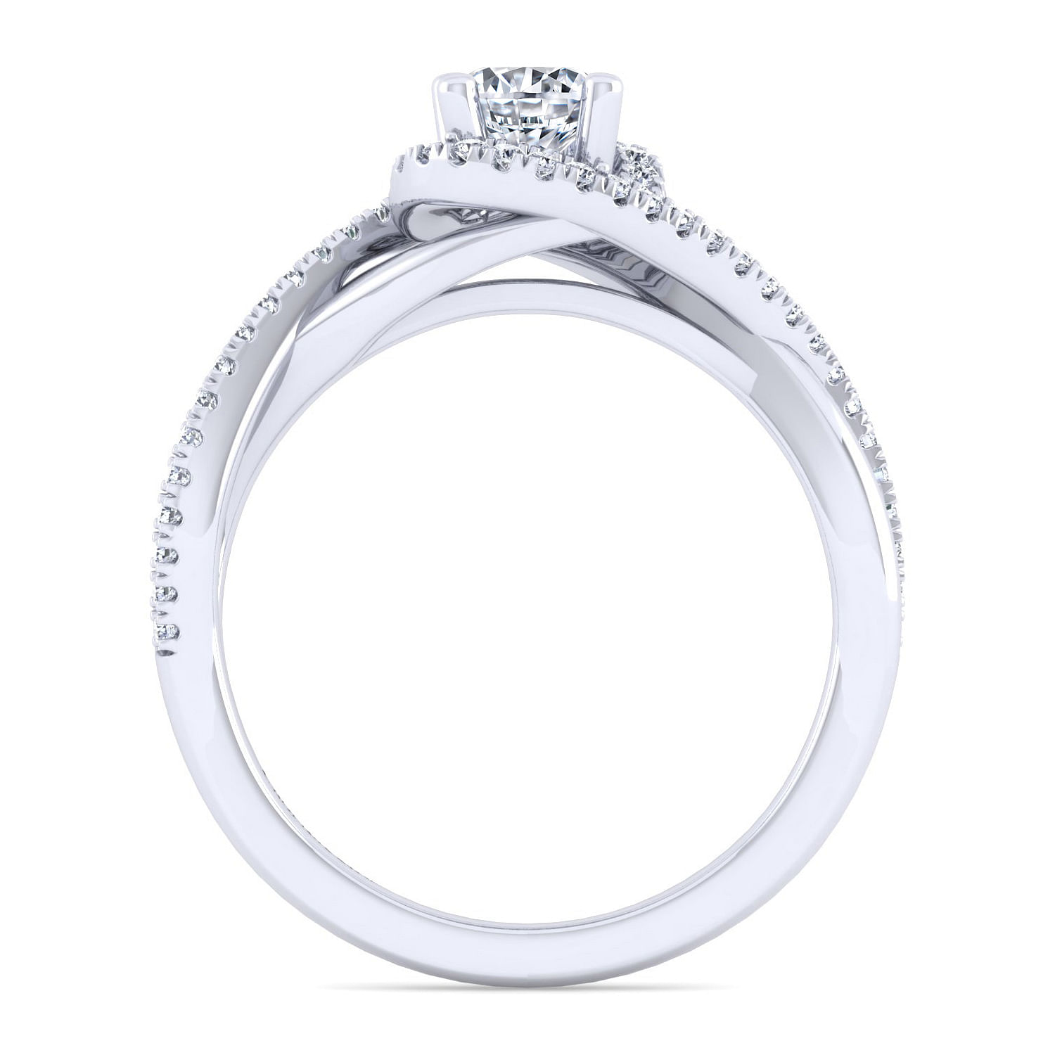 14K White Gold Twisted Round Diamond Engagement Ring