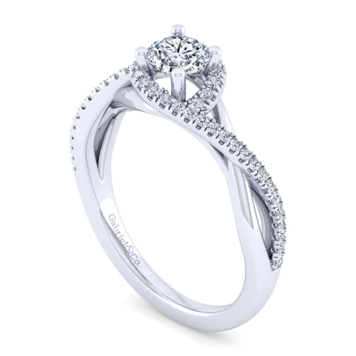 14K White Gold Twisted Round Diamond Engagement Ring