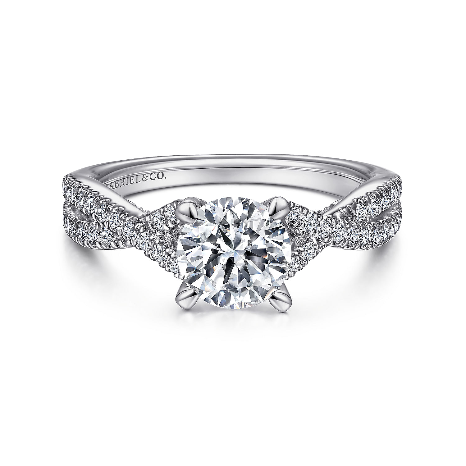 Gabriel - 14K White Gold Twisted Round Diamond Engagement Ring