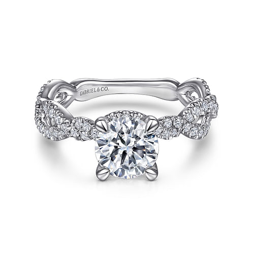 14K White Gold Twisted Round Diamond Engagement Ring