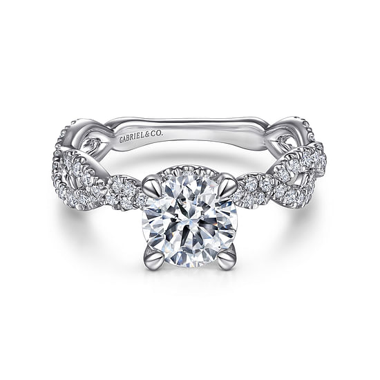 Gabriel - 14K White Gold Twisted Round Diamond Engagement Ring