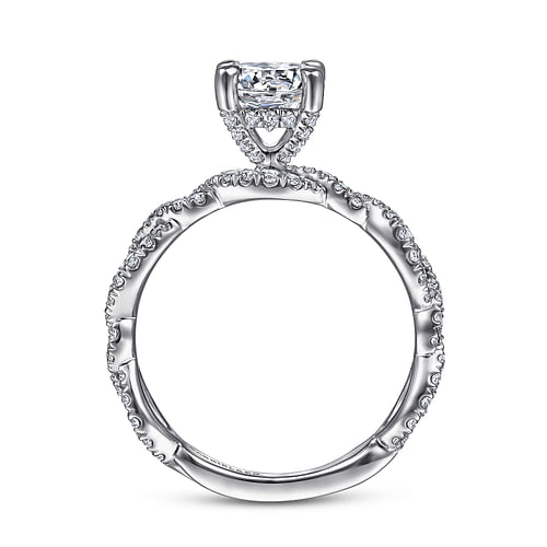 14K White Gold Twisted Round Diamond Engagement Ring