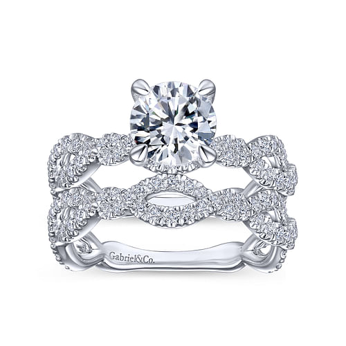 14K White Gold Twisted Round Diamond Engagement Ring