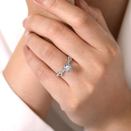 14K White Gold Twisted Round Diamond Engagement Ring