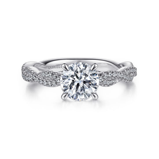 Gabriel - 14K White Gold Twisted Round Diamond Engagement Ring