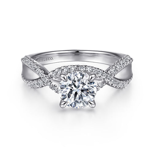 14K White Gold Twisted Round Diamond Engagement Ring