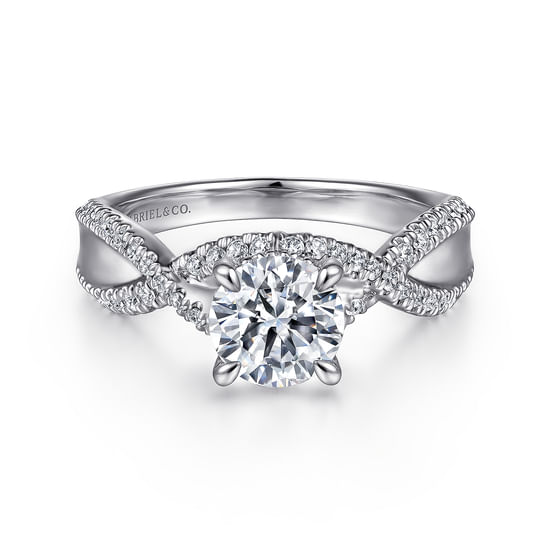 Gabriel - 14K White Gold Twisted Round Diamond Engagement Ring
