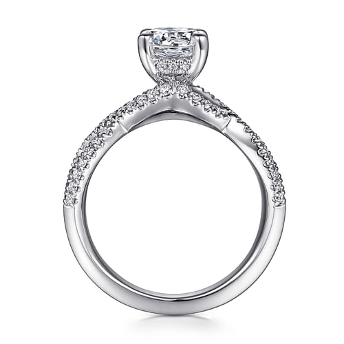 14K White Gold Twisted Round Diamond Engagement Ring