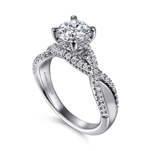 14K White Gold Twisted Round Diamond Engagement Ring