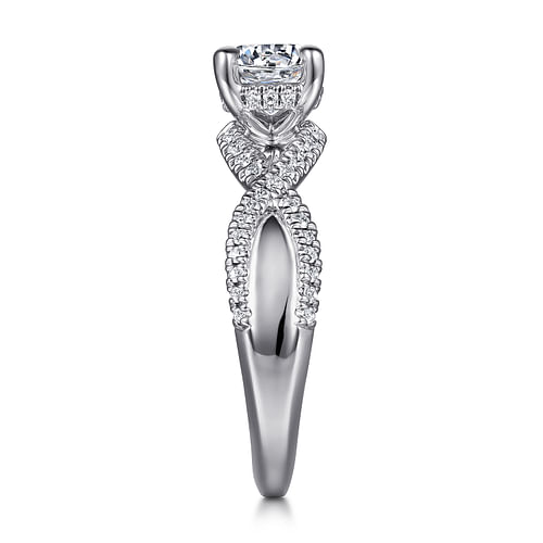 14K White Gold Twisted Round Diamond Engagement Ring