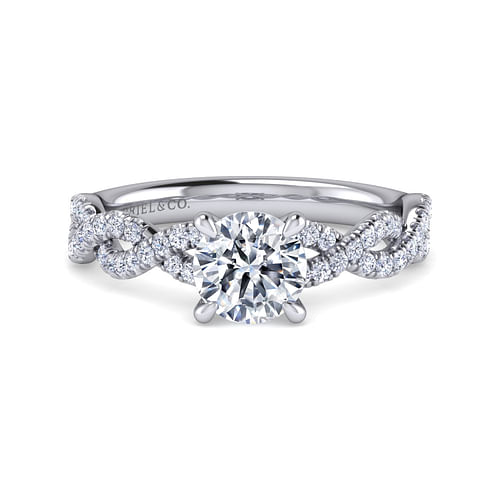 14K White Gold Twisted Round Diamond Engagement Ring