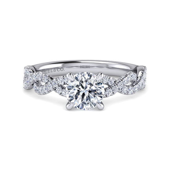 Gabriel - 14K White Gold Twisted Round Diamond Engagement Ring
