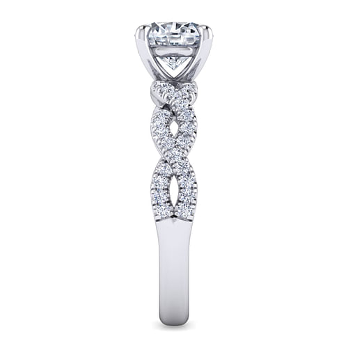 14K White Gold Twisted Round Diamond Engagement Ring