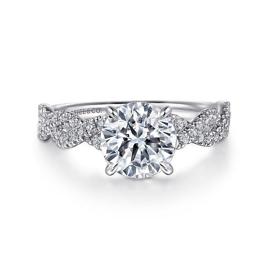 Gabriel - 14K White Gold Twisted Round Diamond Engagement Ring