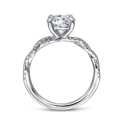14K White Gold Twisted Round Diamond Engagement Ring