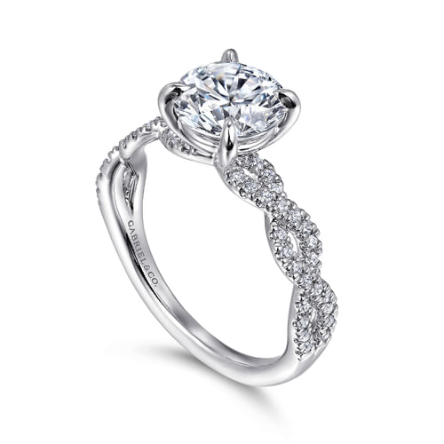 14K White Gold Twisted Round Diamond Engagement Ring