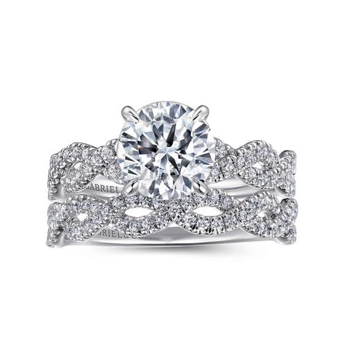 14K White Gold Twisted Round Diamond Engagement Ring