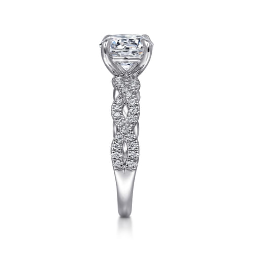 14K White Gold Twisted Round Diamond Engagement Ring