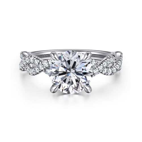 14K White Gold Twisted Round Diamond Engagement Ring