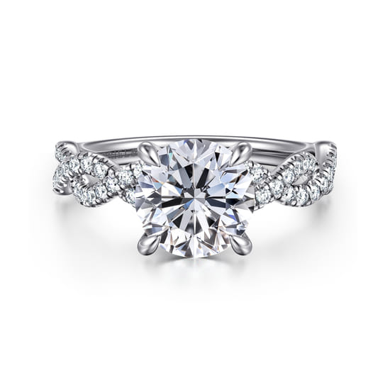 14K White Gold Twisted Round Diamond Engagement Ring