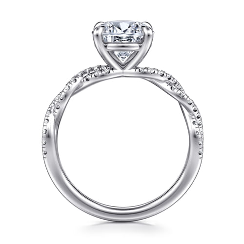 14K White Gold Twisted Round Diamond Engagement Ring