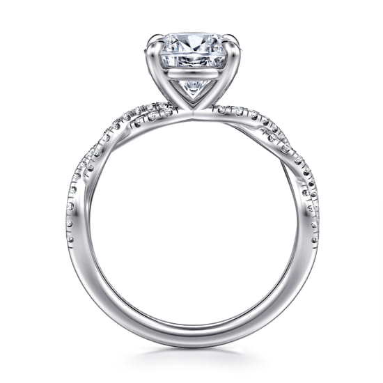 14K White Gold Twisted Round Diamond Engagement Ring angle 2