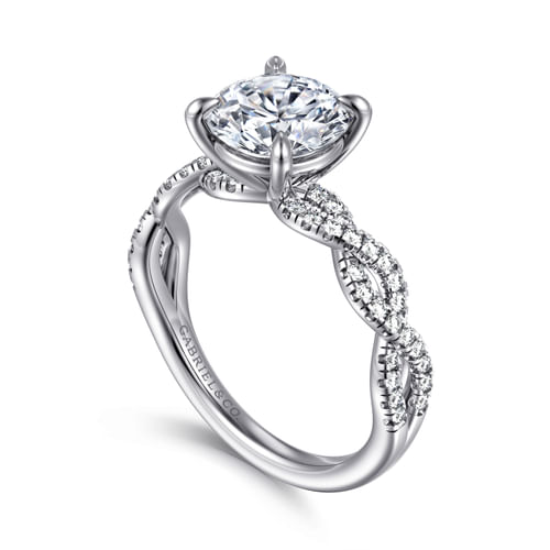 14K White Gold Twisted Round Diamond Engagement Ring