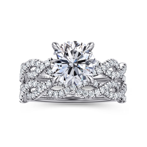 14K White Gold Twisted Round Diamond Engagement Ring