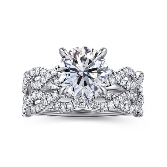 14K White Gold Twisted Round Diamond Engagement Ring angle 4