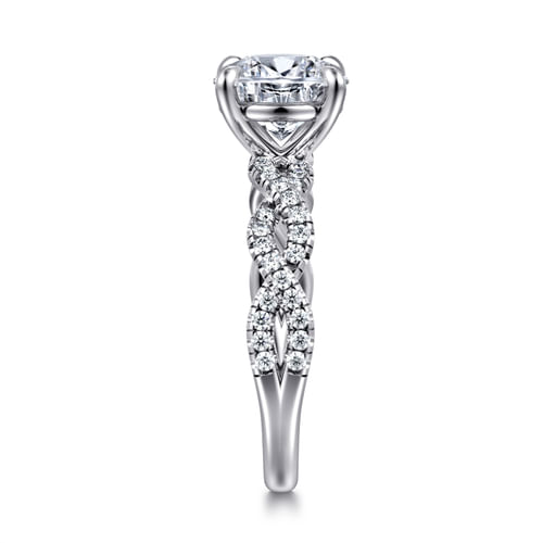 14K White Gold Twisted Round Diamond Engagement Ring
