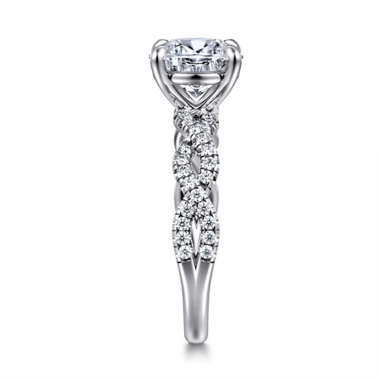 14K White Gold Twisted Round Diamond Engagement Ring angle 5