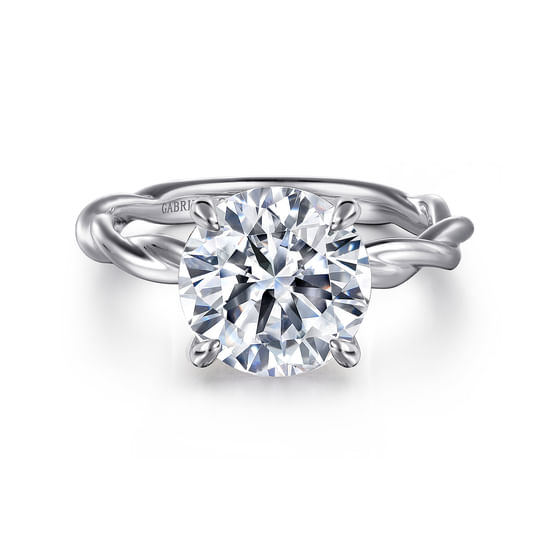 Gabriel - 14K White Gold Twisted Round Diamond Engagement Ring